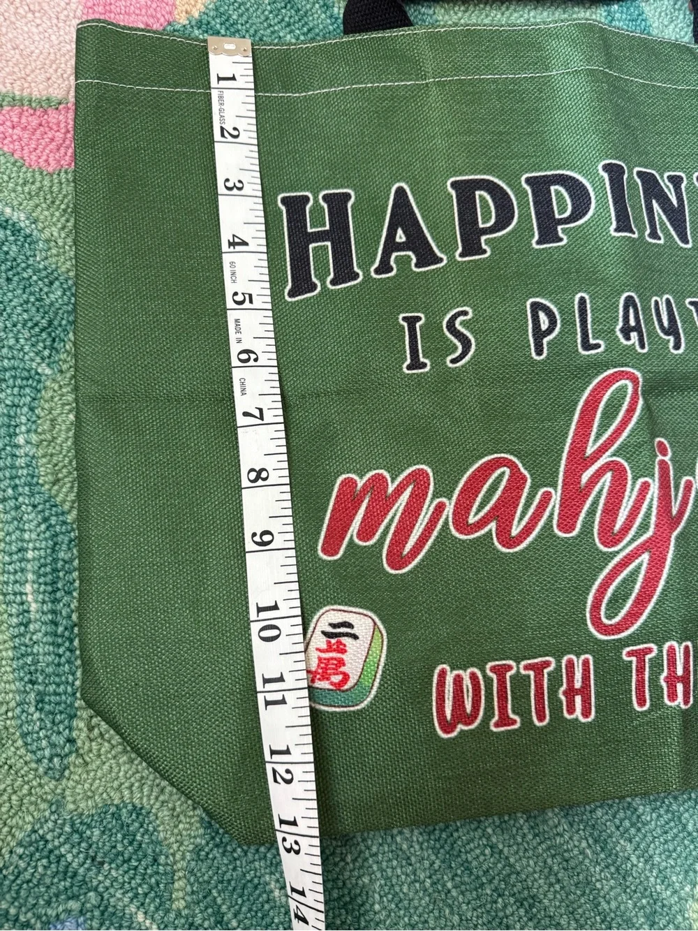 Green Mahjong Tote Bag - Unbranded with interior zip pouch